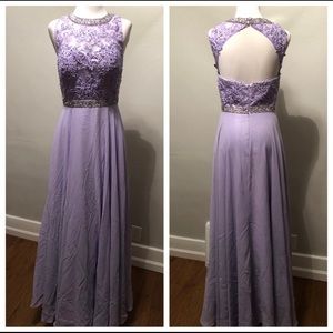Lilac beaded chiffon gown